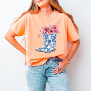 Simply Sage Market Cowboy Boots Floral Garment Dyed Tee - 1 of 4