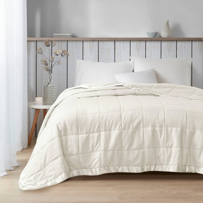 Ivory King Size Reversible Down Alternative Blanket with Satin Trim