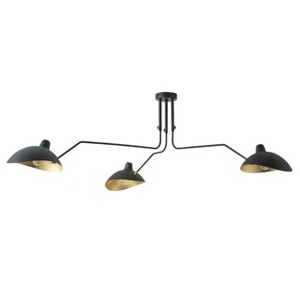 Dewdrop 3-Light Modern Chandelier Black Metal Ceiling Light Fixture with Gold Shade for Dining Room Living Room - 1 of 4