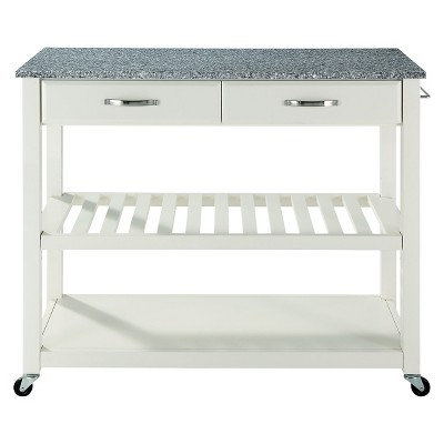 White Granite Top Kitchen Cart with Wine Rack and Storage