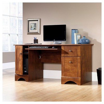 Brushed Maple Executive Desk with Keyboard Tray and Filing Cabinet