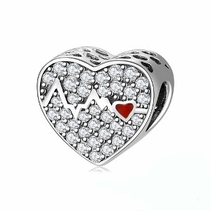 Heartbeat Love Heart Bead Charm Clear Cubic Zirconia Sterling Silver Womens Ginger Lyne Collection - 1 of 4