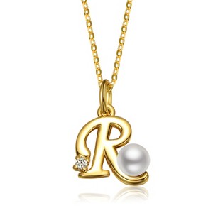 Personalized 14K Gold Plated Initial Pearl Pendant Necklace for all ages: A Charming gold Elegant Keepsake Gift - 1 of 3