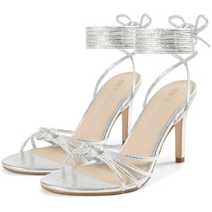 BLISSFUL STEP Women's Knot Strap Stiletto Heel Lace Up Sandals - 1 of 4