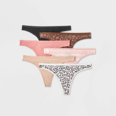 Women's 6pk Print Thong - Auden™ Pink/black/brown : Target