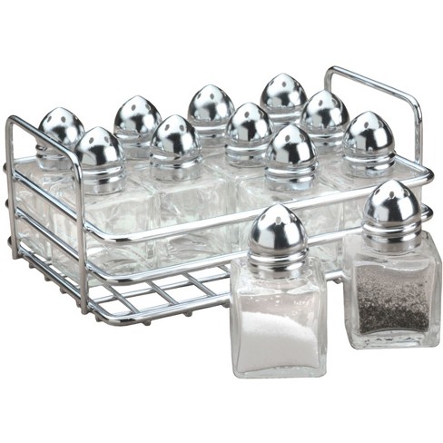 3 Piece Stainless Steel Salt and Pepper Shakers Set with Holder (4