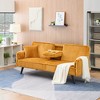 72.04'' Corduroy 3-Seater Sofa with 1 Pillow, Oak and Plastic Legs, Retractable Cup Holders and Adjustable Backrest - 4 of 4