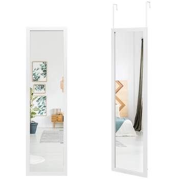 Tangkula Full Length Over The Door Mirror Hanging Hooks Wall Mount Dressing Mirror White