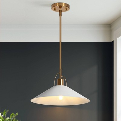 Raratienner White and Gold Metal Cone Pendant Light