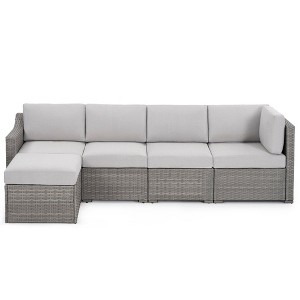 HAPPATIO 5 Piece Patio Conversation Set,All-Weather Patio Furniture Set, Wicker Outdoor Sectional Sofa - 1 of 4