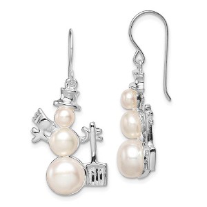 Black Bow Jewelry Rhodium Plated Sterling Silver & FW Cultured Pearl Snowman Earrings - 1 of 4