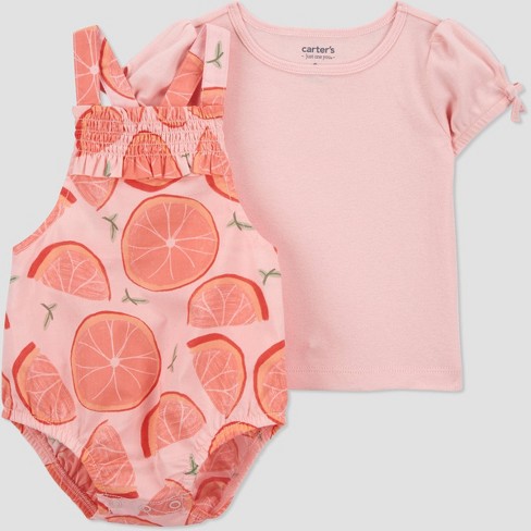 NEXT Jersey Printed Baby 2 Piece Dungarees And Bodysuit Set Pink