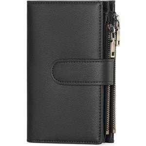 FATMOON Women's wallet - Stylish Vintage Leather RFID Wallet for Women with 3 Transparent ID Windows, 2 Zipper Pockets - 1 of 4