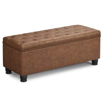 SONGMICS Storage Ottoman Bench Long Bed End Stool with Storage 330.6 lb Load Capacity Solid Wood Legs