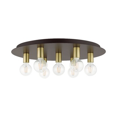 Hillview Transitional Bronze & Satin Brass 7-Light Flush Mount