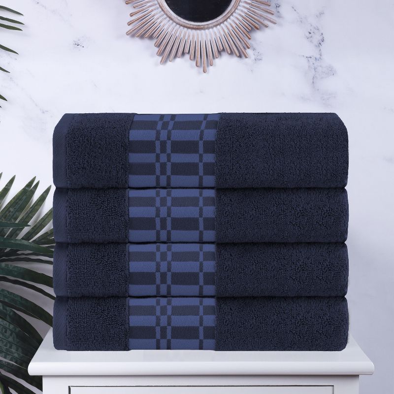 100% Cotton Medium Weight Geometric Border 4 Piece Bath Towel Set by Blue Nile Mills, 2 of 5