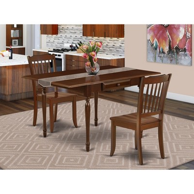 East West Furniture 3 Pc Kitchen Table set - Robust Two 9-Inch Drop Down Leaves Solid Wood Dinette Table & 2 Wooden Seat Dining Chairs,  White