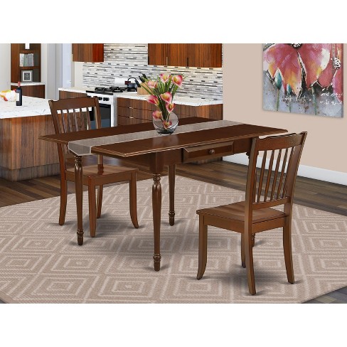 East West Furniture 3 Pc Kitchen Table set - Robust Two 9-Inch Drop Down Leaves Solid Wood Dinette Table & 2 Wooden Seat Dining Chairs,  White - image 1 of 4