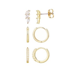 Adornia 14k Gold Plated Huggie and Stud Earring Set - 1 of 4