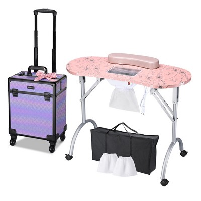 Byootique Folding Manicure Table & Rolling Makeup Train Case Charm ForgetMeNot