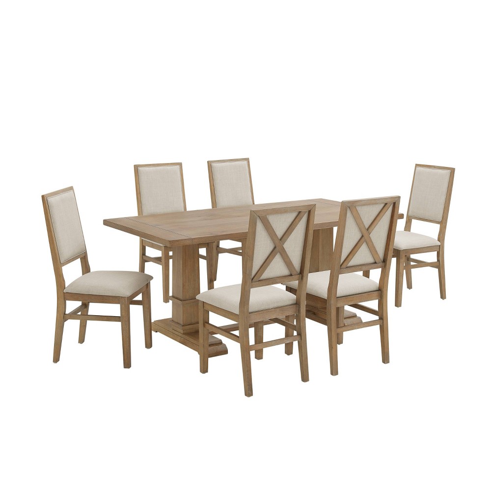 Photos - Dining Table Crosley 7pc Joanna Dining Set with 6 Upholstered Back Chairs Rustic Brown - Crosle 