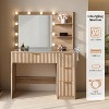 AMERLIFE 36" Makeup Vanity Desk with Mirror & LED Lights, 4 Drawers, Tempered Glass Top, Charging Station, Modern Bedroom Dressing Table, Natural Oak - 4 of 4