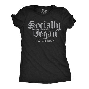 Womens Funny T Shirts Socially Vegan I Avoid Meet Sarcastic Graphic Novelty Tee for Ladies - Crazy Dog Women's T Shirt for Introverts - 1 of 4