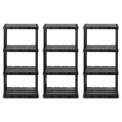 Gracious Living 4 Shelf Knect-A-Shelf Solid Light Duty Storage Unit, Black  3 Pck