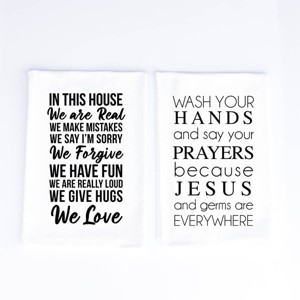 2pk Cotton Wash your Hands Kitchen Towels - Wildwood Landing: Typography, Machine Washable, 30"x30", White, Set of 2 - 1 of 4