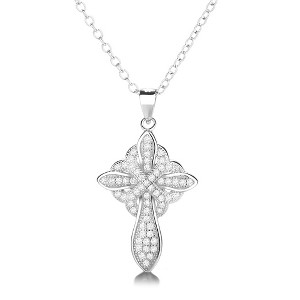 14K Gold And Sterling Silver Studded Cross Pendant Necklace - 1 of 4