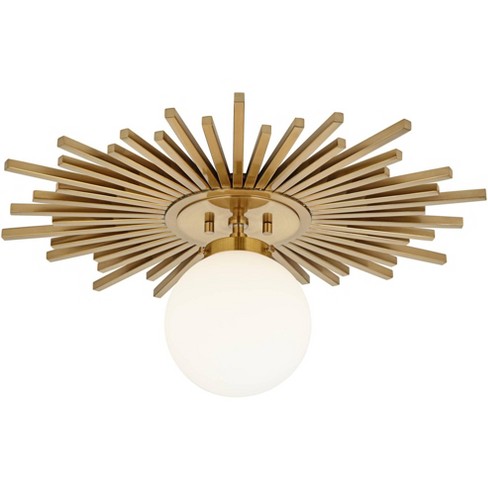 Possini Euro Design Hazel Modern Ceiling Light Semi Flush Mount Fixture 24  Wide Warm Brass White Globe Shade for Bedroom Kitchen Living Room Hallway