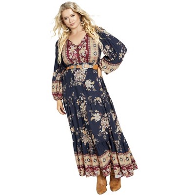 Avenue Women's Plus Size Ellery Long Sleeve Maxi Dress