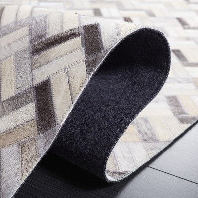 Handmade Black and Gray Cowhide Leather Area Rug