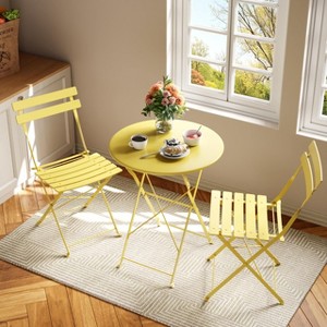 Bistro Table and Chairs Set, 3 Piece Foldable Patio Furniture Set, Outdoor & Indoor Bistro Set for Patio Balcony Porch Poolside, 2 Chairs and 1 Table - 1 of 4