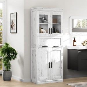 Vintage Gray Double-Row Tall Cabinet Impact-Resistant and Durable Perfect for Retro-Style Living Rooms and Dining Areas - 1 of 4