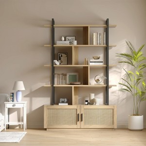 ODK 5 Tier Tall Bookshelf, 71 Inch Rattan Classical Book Shelf with Storage, 5 Open Storage Bookcase with Metal Frame for Living Room, Home Office - 1 of 4