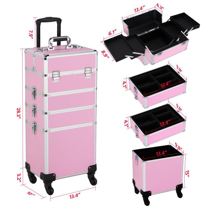 Yaheetech 4-In-1 Aluminum Rolling Cosmetic Makeup Train Cases, 3 of 8