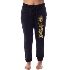 Harry Potter Womens' Hufflepuff House Crest Sleep Jogger Pajama Pants Black - 1 of 3