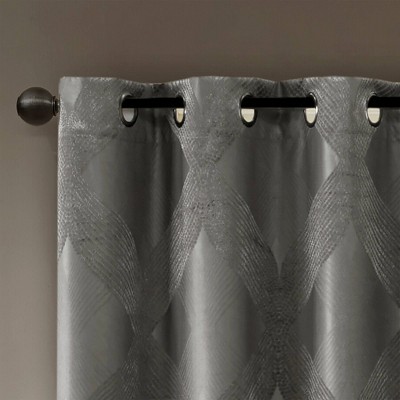 Charcoal Ogee Knitted Jacquard Blackout Curtain Panel
