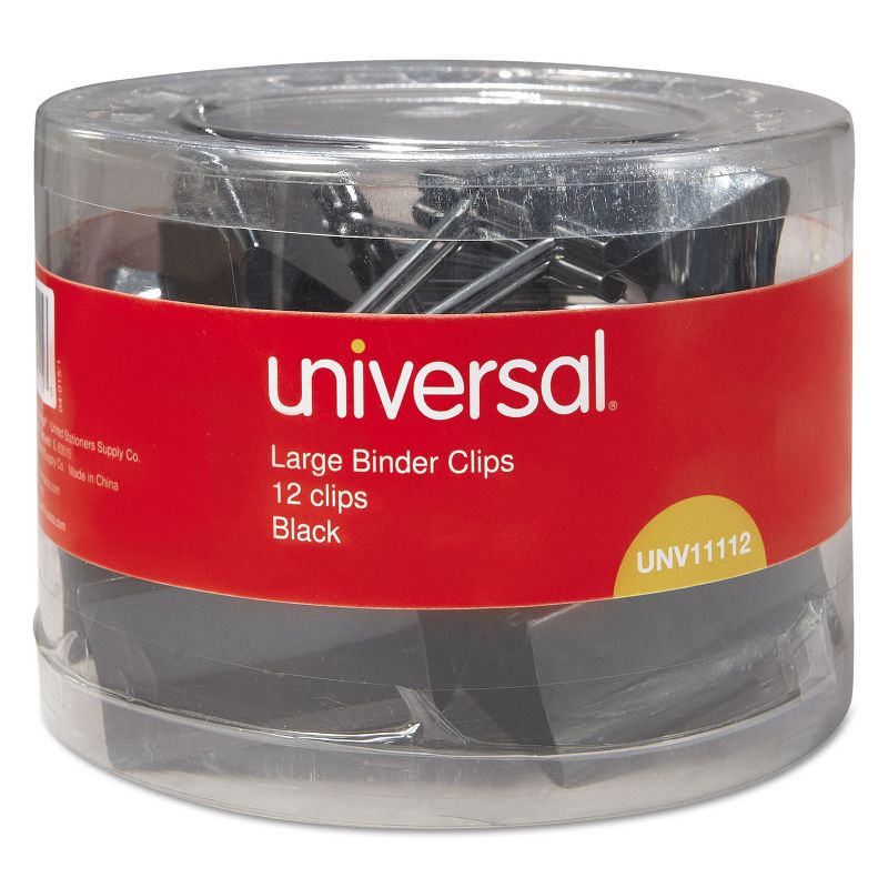 UNIVERSAL Large Binder Clips 1" Capacity 2" Wide Black 12/Pack 11112, 2 of 7