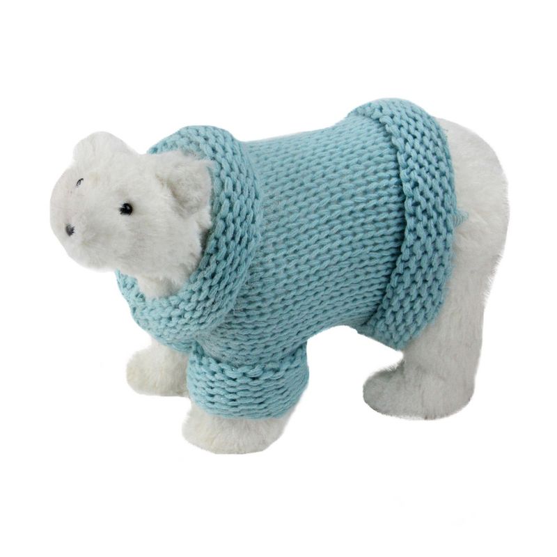 Northlight 12.5" Retro Christmas White Standing Polar Bear in Mint Green Knit Sweater Christmas Decoration, 2 of 3