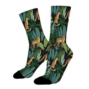 Leopard And Tropical Leaf Vest Women Printed Crew Socks Funny Funky Socks Soft Polyester Novelty Gifts for Artists Men - 1 of 1