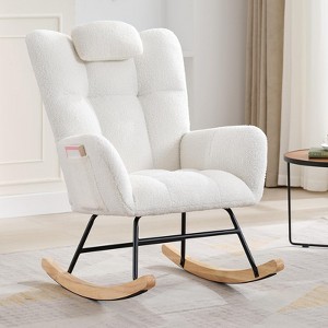 Rocking Chair, Nursery Teddy Upholstered Glider Rocker with Soft Fluffy Fabric, Nursing Chair for Small Spaces, Living Room, Bedroom, Classroom - 1 of 4