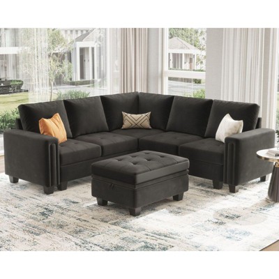 Belffin Modular Velvet Tufted L Shaped Couch with Storage Ottoman Sectional Couch with Reversible Chaises Corner Sofa