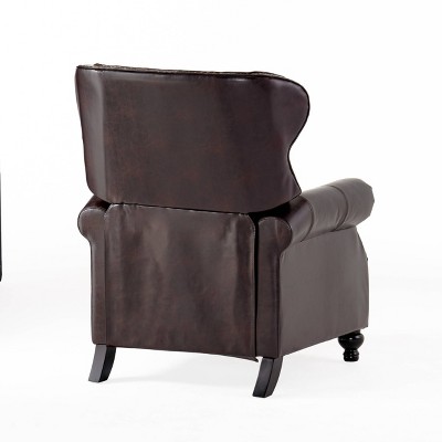 Handcrafted Brown Leather and Wood Recliner Accent Chair