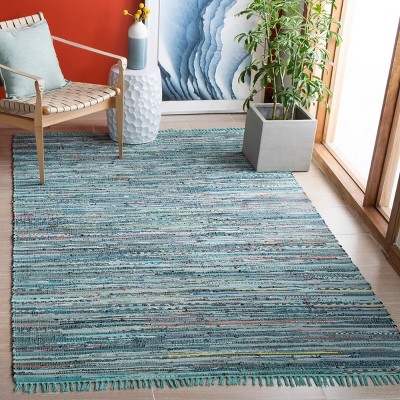 Handwoven Blue Striped Cotton 5' x 8' Area Rug