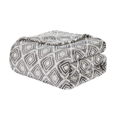 Plazatex Luxurious Ultra Soft Lightweight Peralto Printed Bed Blanket White/Grey 90" x 90"