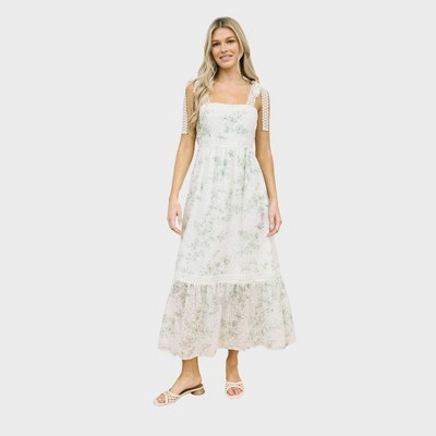 August Sky Women's Lace Trim Floral Midi Dress