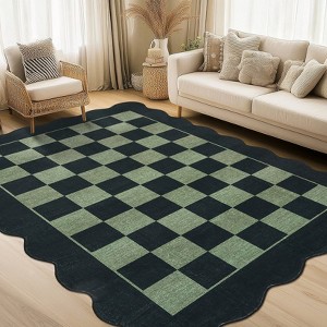 Modern Geometric Area Rug Scalloped Edge Washable Rugs for Living Room Bedroom Soft Foldable Farmhouse Carpet - 1 of 4
