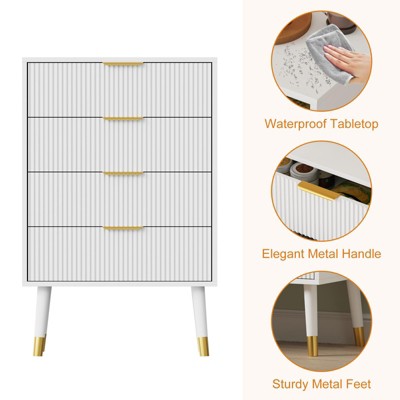 4-Drawer Dresser, 35" Modern Chest with Metal Handles & Legs, Minimalist Storage Cabinet for Bedroom, Living Room, Hallway, Nightstand